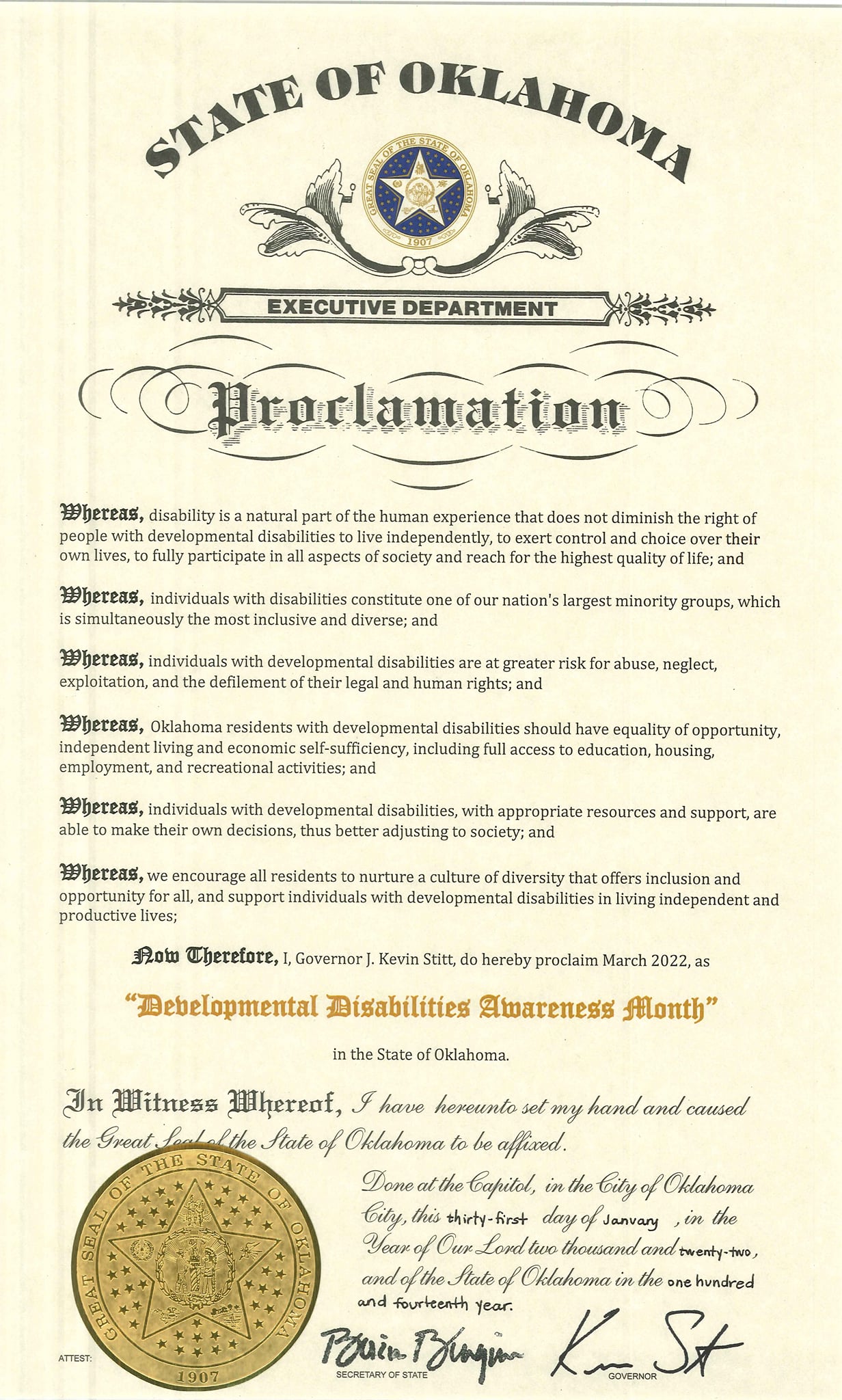 March 2022 DD Awareness proclamation